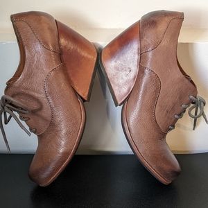 Kork Ease Meteora Brown Leather Lace Up Booties Wedge Platform Oxford 8.5